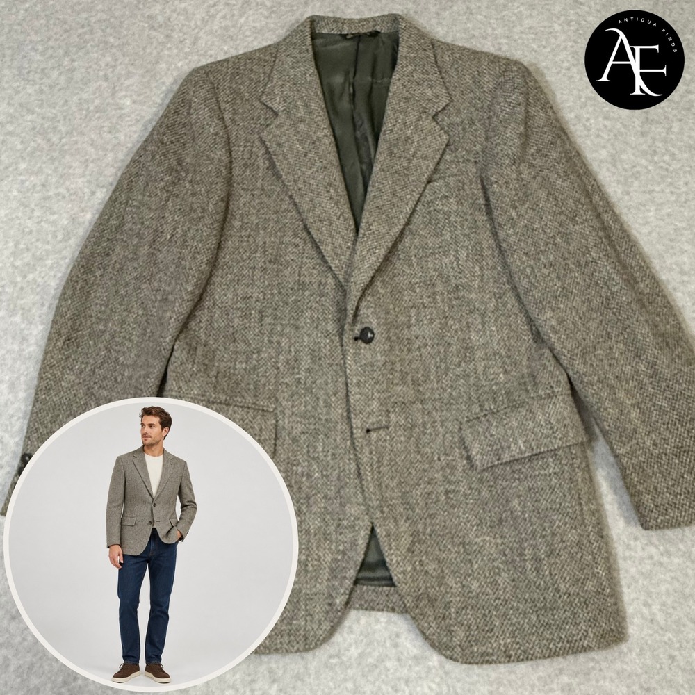 Kuppenheimer Harris Tweed Blazer Mens 40 Reg Handwoven Scottish Wool Grey Brown